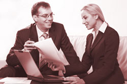 People discussing a document
